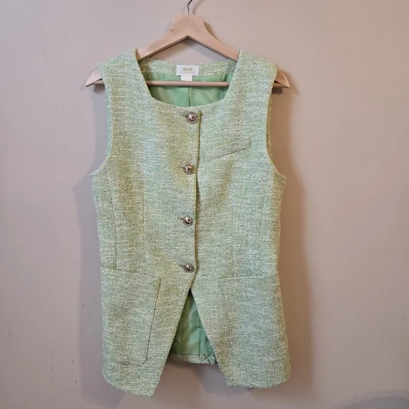 Anthropologie Green Tweed Vest Jacket - Picture 4 of 6
